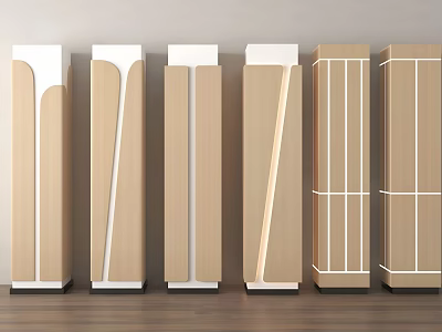 Modern Wooden Pillars With White Accent Lines And Geometric Patterns For Interior Design 3d model