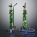 Commercial Gas Cylinder Equipment With Dual Green Decorative Patterns Wheeled Cart And Attached Wires