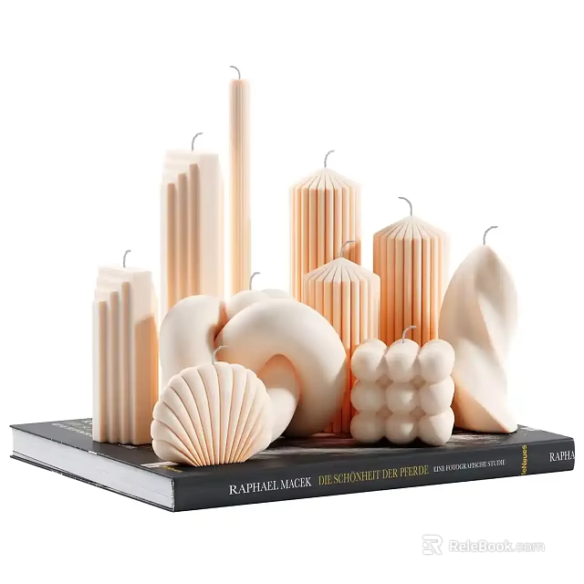 Modern Decorative Ornament Set With Sculptural Candles And Book Base For Home Decor 3d model 