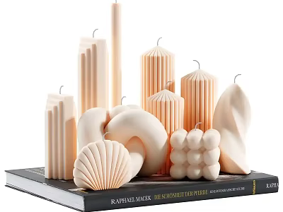 Modern Decorative Ornament Set With Sculptural Candles And Book Base For Home Decor 3d model