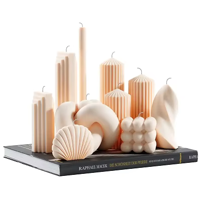 Modern Decorative Ornament Set With Sculptural Candles And Book Base For Home Decor 3d model