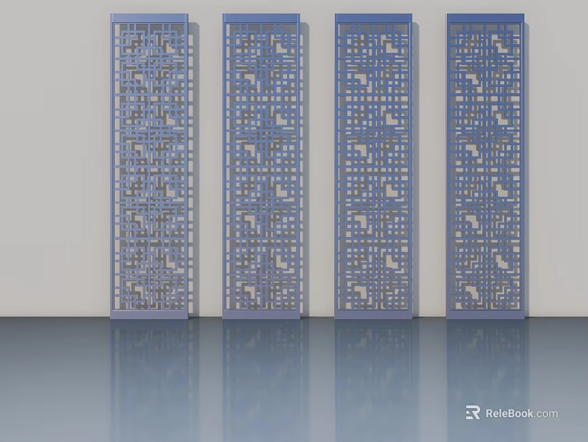 Blue Swing Doors With Intricate Cutout Patterns And Modern Design Elements 3d model