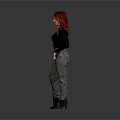 Woman With Red Hair Wearing Black Long Sleeve Top And Ripped Jeans With Black Boots