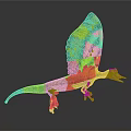 3D Pterosaur Creature with Green Yellow Striped Body and Orange Yellow Wings with Black Patterns