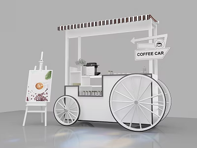 Stylish Coffee Car With Black White Striped Awning Easel And Coffee Machine 3d model