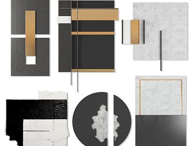 Modern Geometric Wall Decor With Black White Gray Metal Accents And Abstract Patterns 3d model