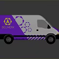 White And Purple Delivery Van With Yellow Logo And Purple Geometric Patterns Exterior Design