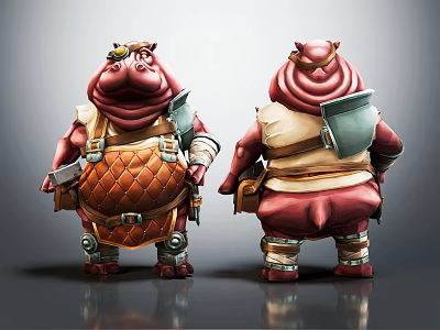 Anthropomorphic Hippo Characters With Armor And Tools 3D Model Design 3d model