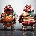 Anthropomorphic Hippo Characters With Armor And Tools 3D Model Design