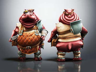 Anthropomorphic Hippo Characters With Armor And Tools 3D Model Design 3d model