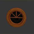 Orange Wooden Circular Home Decor Item With Crossed Grid Lines Design