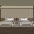 Modern Hotel Guest Room With Twin Beds Beige Panel Walls Nightstands And Recessed Lighting