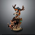 Red Haired Character Wearing Antler Hat Riding Wild Boar 3D Model Figure