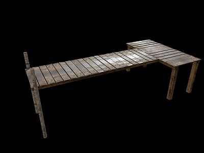 Rustic Wooden Bench With Plank Top And Simple Wooden Legs Structure 3d model