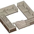 Modern Sectional Sofa With Light Colored Cushions Wooden Frame And Plaid Throw Blanket