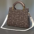 Dark Brown Leather Handbag With Golden Hardware White Pattern And Removable Shoulder Strap 3d model