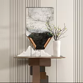 Modern Minimalist Console Table Design With Vase Twigs Artwork And Striped Wall Decor 3d model