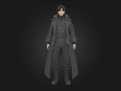 Dark Themed Character Design Featuring Long Black Coat Pants And Boots 3d model
