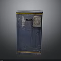 Blue Electrical Cabinet With Yellow Trim Weathered Peeling Paint Small Lock And Control Panel