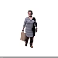Elderly Woman In Black White Striped Dress Holding Brown Paper Bag Wearing Necklace And Bracelet