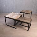 Modern Nesting Coffee Tables With Wooden Tops And Black Metal Frames Design