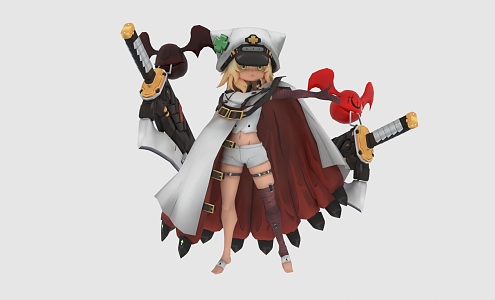 Modern game character female warrior anime character 3d model