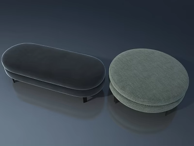 Modern Oval Padded Stools In Dark Gray And Light Green With Black Legs 3d model