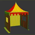 Red And Yellow Castle Shaped Tent With Pointed Roof And Windows