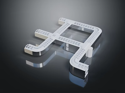 Futuristic Grid Maze Structure with Metallic Paths and Reflective Surfaces in SciFi Scene 3d model
