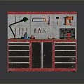 Red Utility Workbench Desk With Tools Lamp Drawers And Cabinets