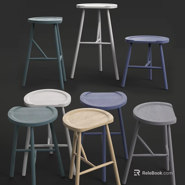 Colorful Modern Bar Stools With Various Designs And Different Colored Seats 3d model 