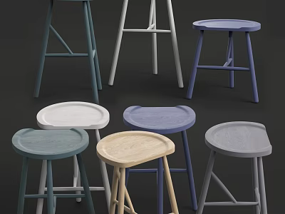 Colorful Modern Bar Stools With Various Designs And Different Colored Seats 3d model