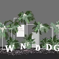 Elegant Wedding Decoration Setup With Green Plants White Frames And Letters 3d model
