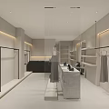 Modern Elegant Clothing Store Open Layout With Marble Counters Clothing Racks And Display Area