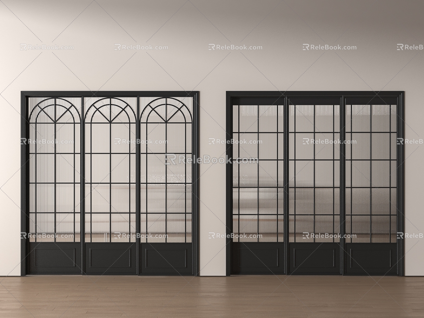 French glass double door sliding door kitchen and bathroom door 3d model