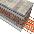 Building Structure Cross Section With Stone Slab Wooden Layer Gray Base And Orange Pipes
