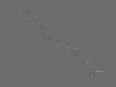 Curved Metal Wire Chain Like Structure With Red Small Parts On Gray Background 3d model