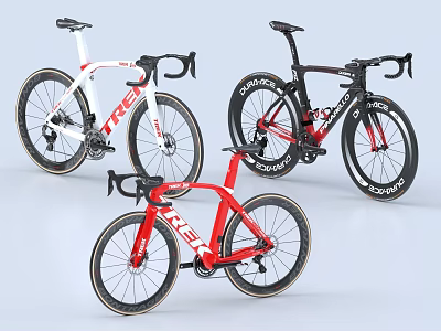 TREK and Cervélo Road Bicycles in Red White and Black with Aerodynamic Frames 3d model