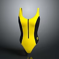 Stylish Yellow And Black One Piece Swimsuit With Front Zip Closure Design