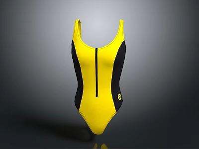 Stylish Yellow And Black One Piece Swimsuit With Front Zip Closure Design 3d model