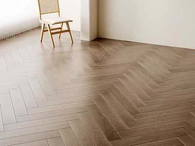 Herringbone Pattern Wooden Flooring In Minimalist Living Room With Chair 3d model