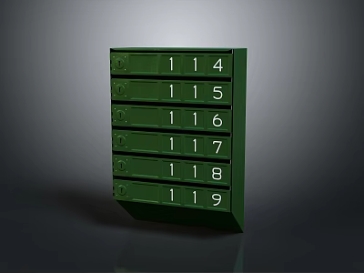 Green Mailbox With Numbered Compartments From 114 To 119 3d model