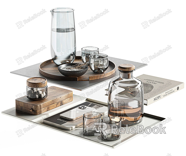 Modern Ornaments Combination Desktop Ornaments Tea Tray Book Mobile Phone Glass Water Cup model