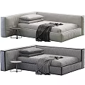Dark Blue And Light Gray Kids Bed With Pillows Blanket And Side Table