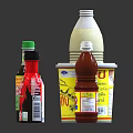 Various Bottled Condiments Sauces And Beverages For Kitchen Cooking