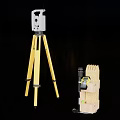 Professional Industrial Measuring Equipment with Yellow Tripod and Wheeled Tool Cart