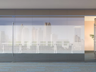 Modern Glass Partition Design For Office Interior With Urban Skyline View 3d model