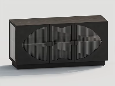 Minimalist Black Sideboard with Vertical Striped Door Design for Modern Dining Room 3d model