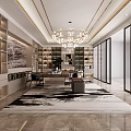 Modern Office Interior With Built-in Bookshelves Spacious Table Chandelier Potted Plant And Decorative Rug