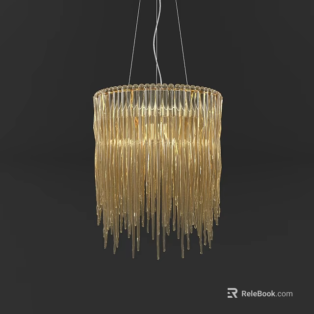 Elegant Golden Crystal Chandelier With Hanging Glass Strands For Modern Decor 3d model 